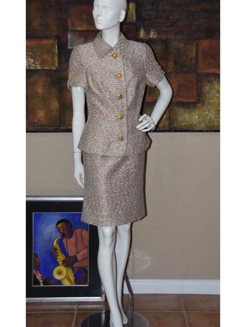 Lourdes Chavez Haute Couture Tweed Silk Skirt Designer Suit Size 10 NEW!!!